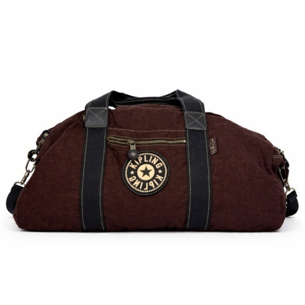 Vintage Y2K Kipling Brown Nylon Weekender Duffle Bag With Adjustable Strap